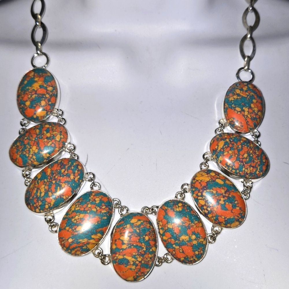 Unalite natural Stone sterling necklace